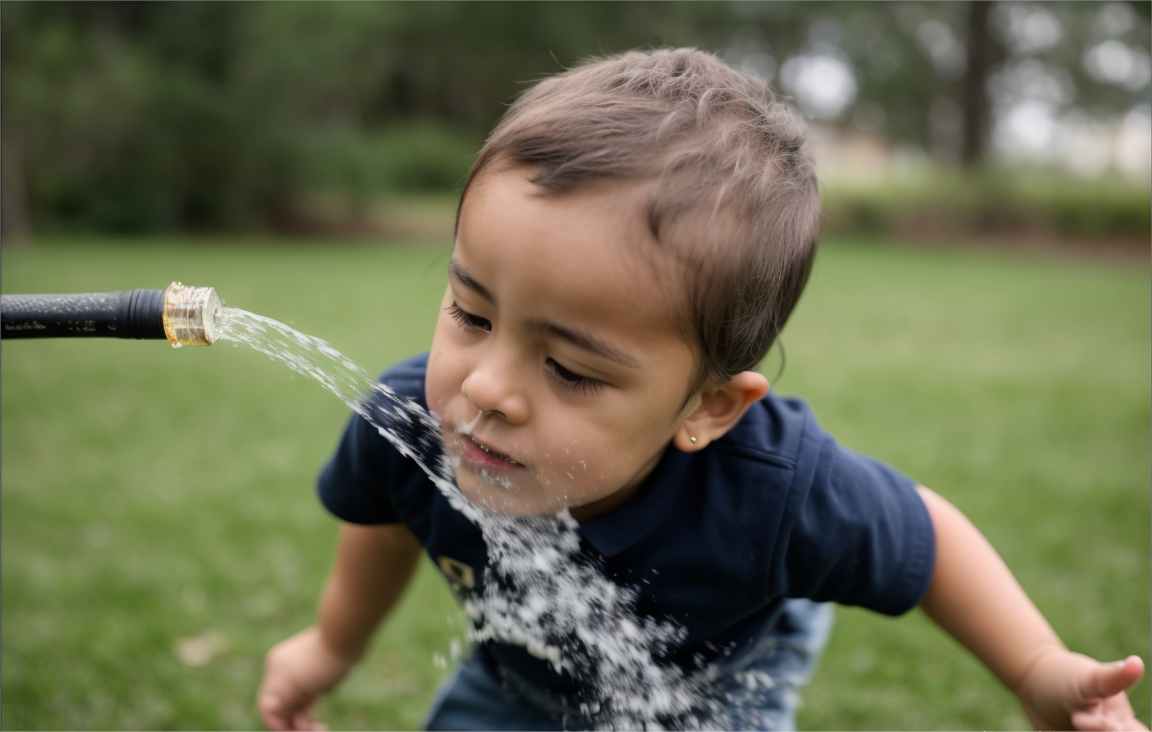 A boy is drinking water